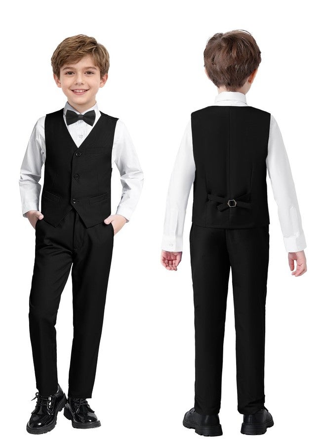 SaiLiiny Boys 4 Pieces Black Suits Slim Fit Outfits Vest Sets Formal Dresswear for Boy Suit Size 5 - Image 4